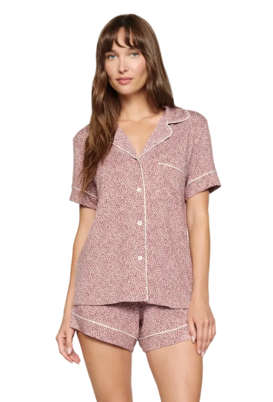 Gisele Printed Relaxed Short PJ Set - Animal Instinct Woodrose | Ivory