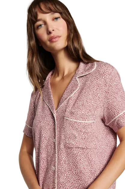 Gisele Printed Relaxed Short PJ Set - Animal Instinct Woodrose | Ivory