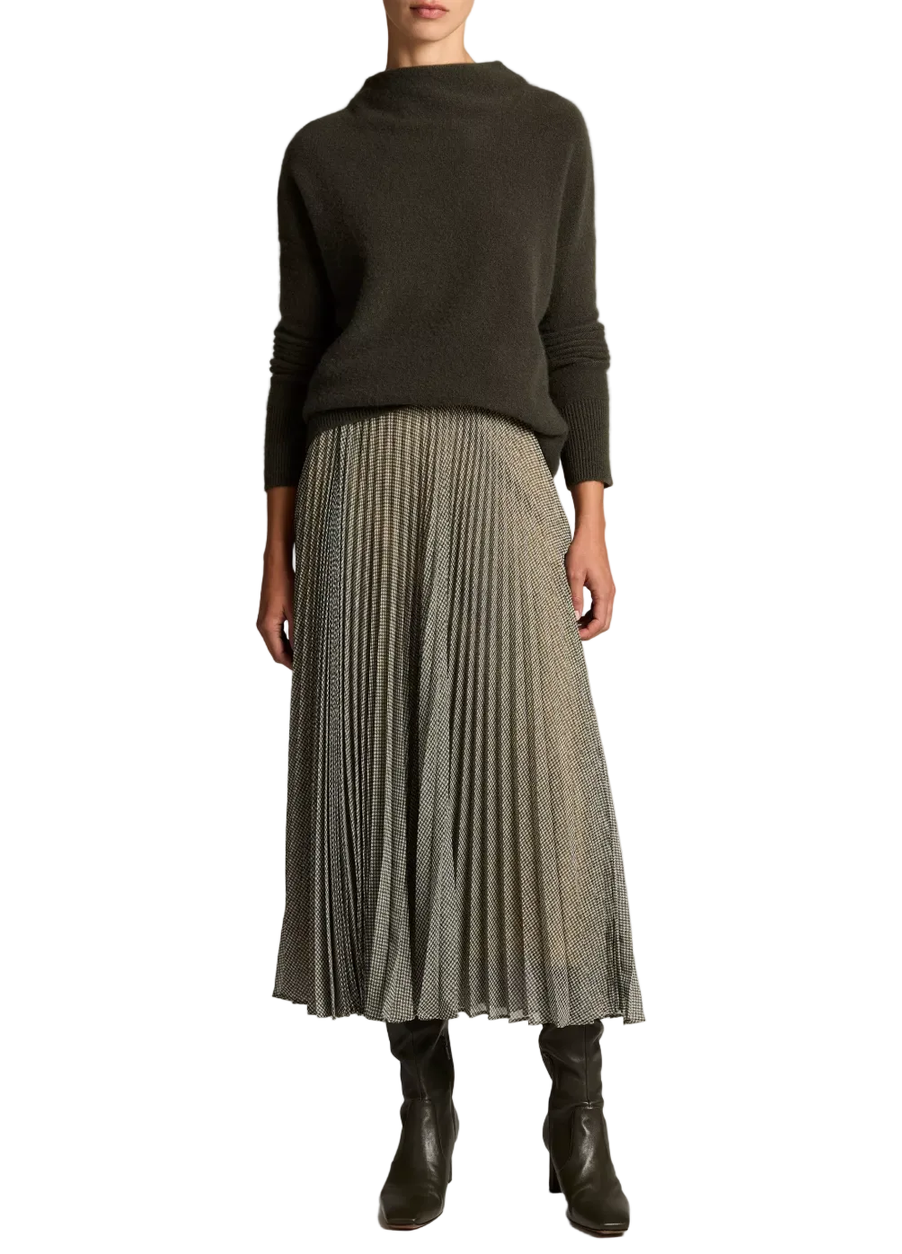 Sheer Houndstooth Pleated Pull On Skirt
