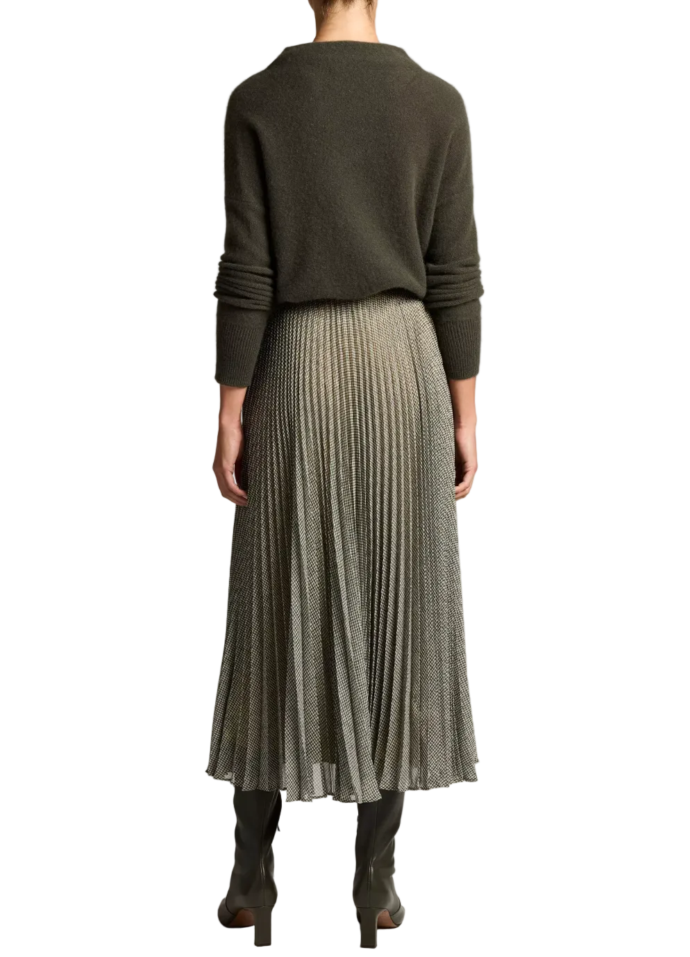 Sheer Houndstooth Pleated Pull On Skirt