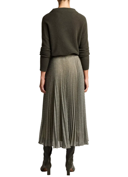 Sheer Houndstooth Pleated Pull On Skirt