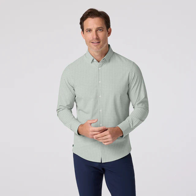 Leeward LS No Tuck Dress Shirt - Eucalyptus Mini Plaid