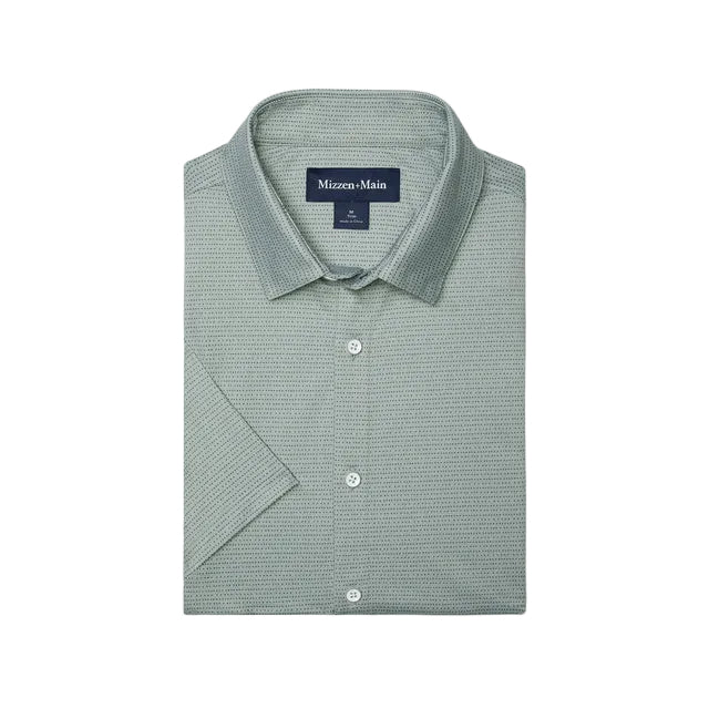 Halyard SS Dress Shirt - Pale Green Dot Stripe