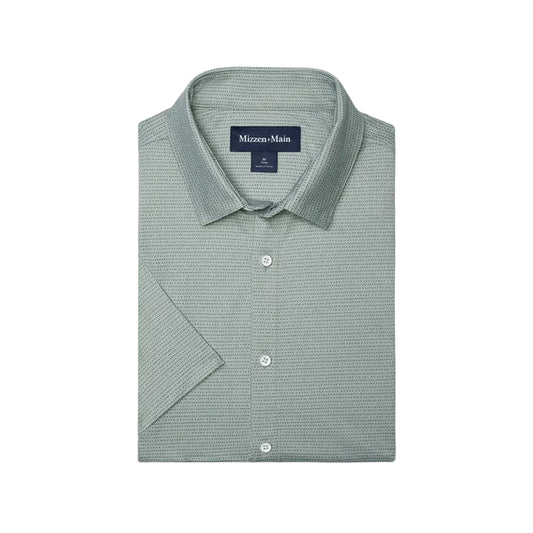 Halyard SS Dress Shirt - Pale Green Dot Stripe