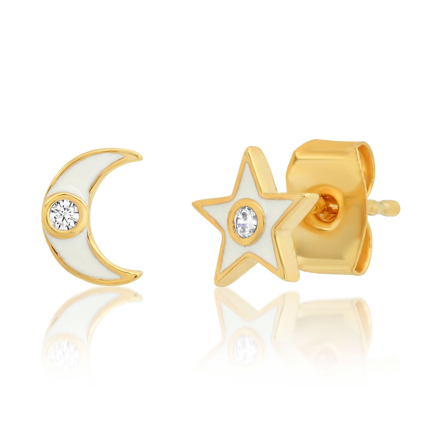 Enamel Star and Moon Studs