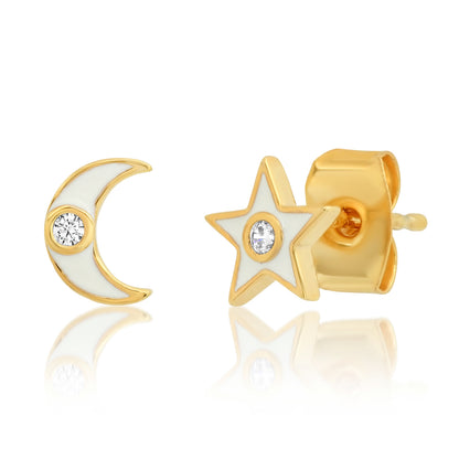 Enamel Star and Moon Studs
