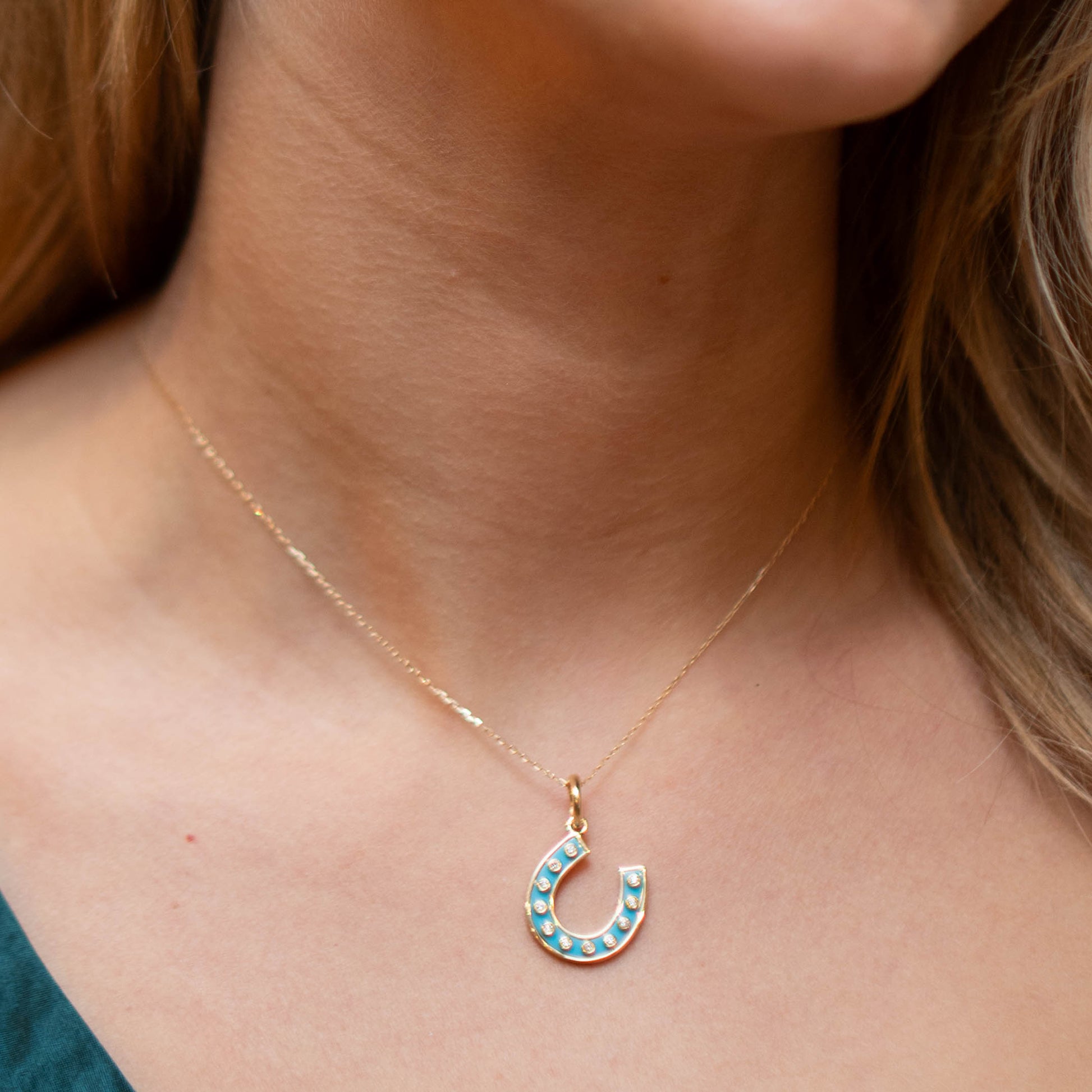 Turquoise and Bezel Diamond Horseshoe Charm