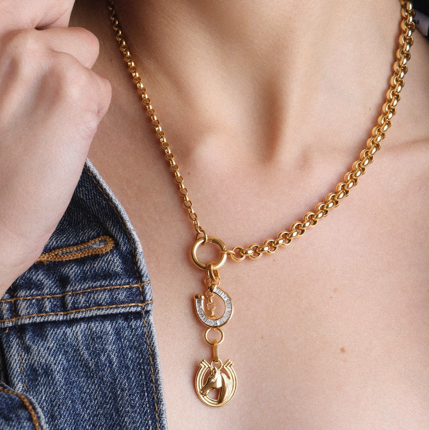 Half & Half Rolo Lariat Necklace