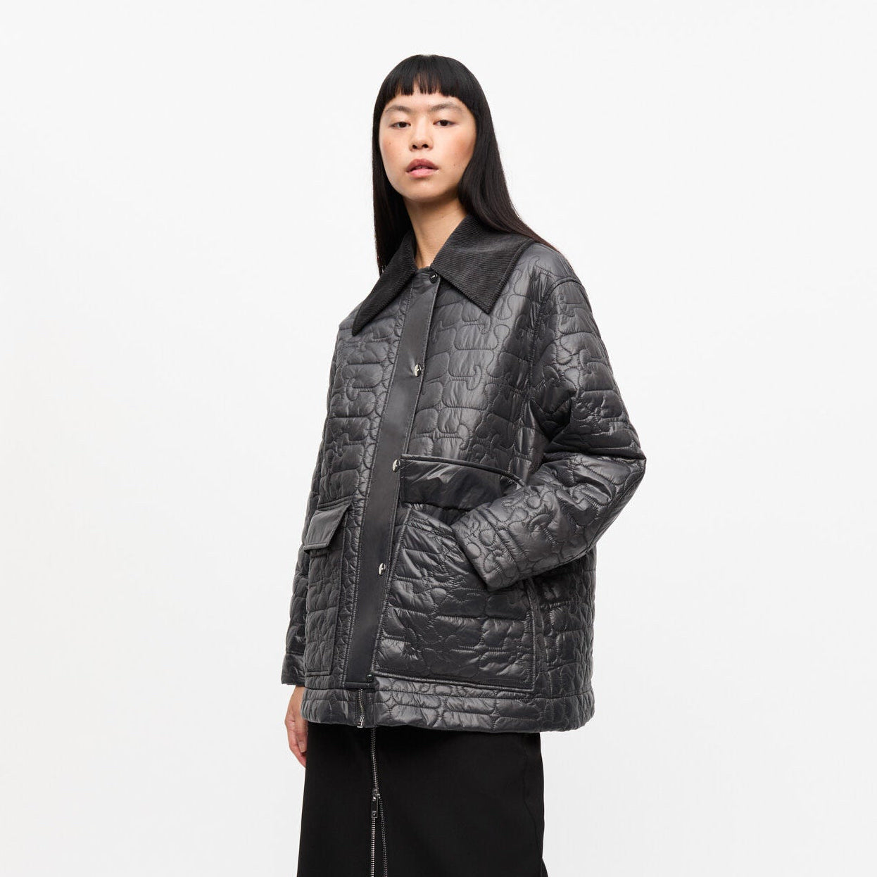 Shiny Quilt Midi Jacket w. Flare