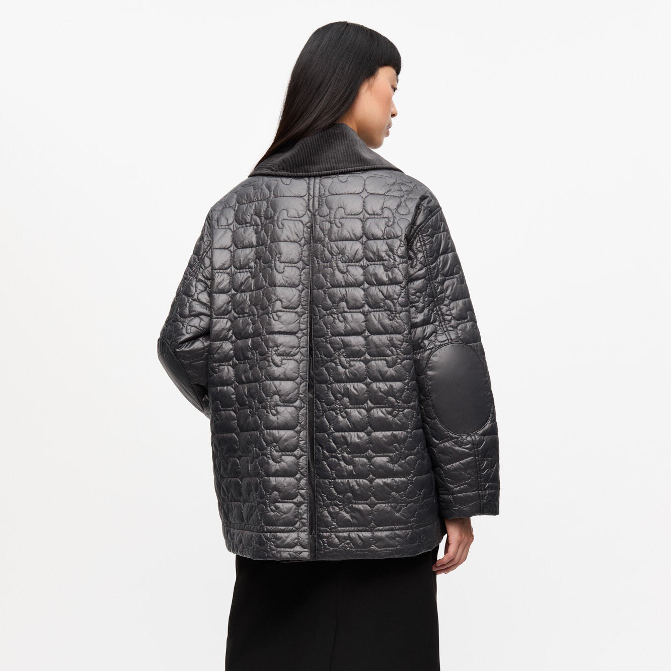 Shiny Quilt Midi Jacket w. Flare