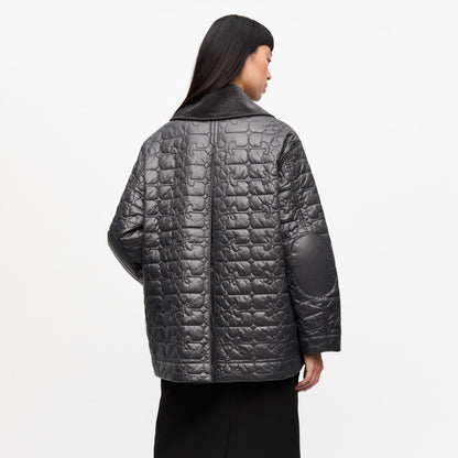 Shiny Quilt Midi Jacket w. Flare