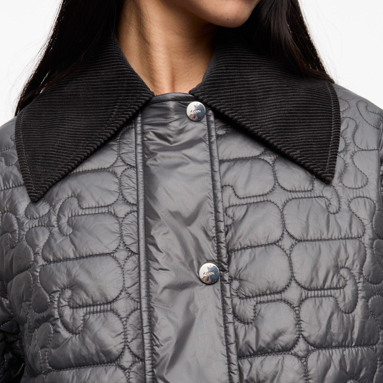 Shiny Quilt Midi Jacket w. Flare