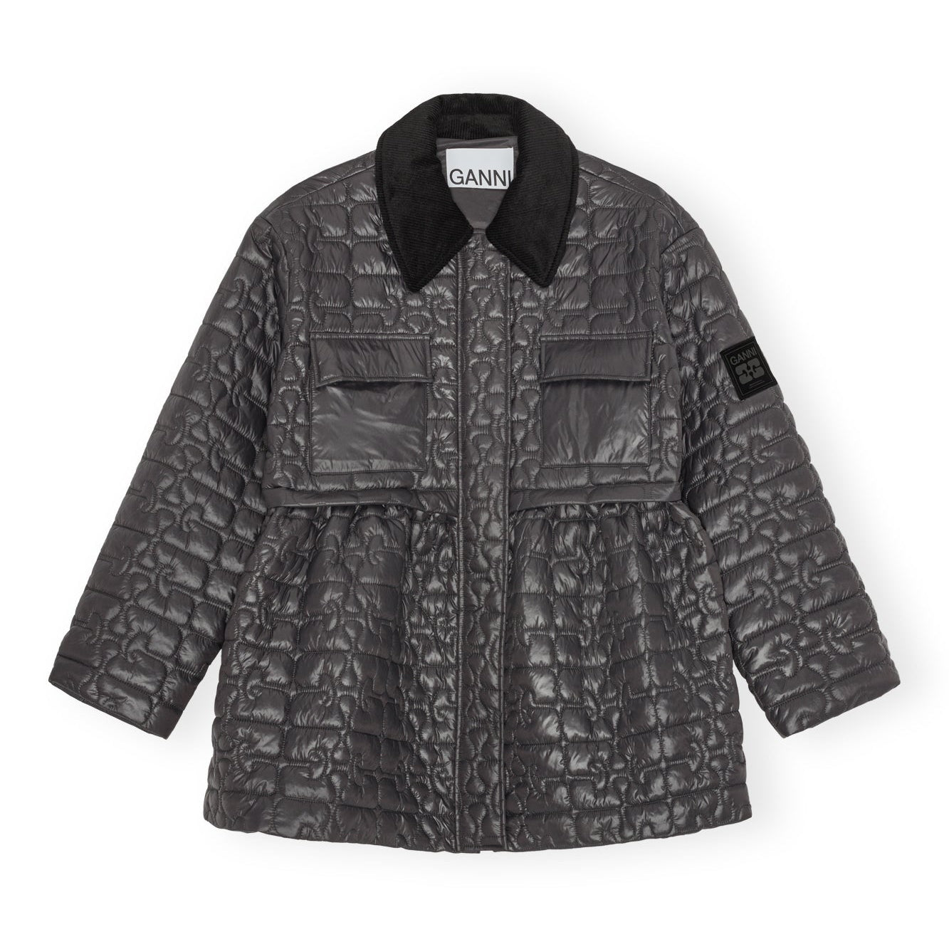 Shiny Quilt Midi Jacket w. Flare