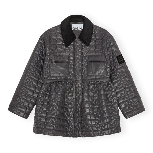 Shiny Quilt Midi Jacket w. Flare