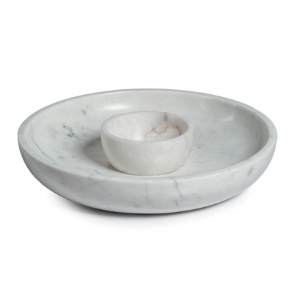 Roma White Marble Chip & Dip Bowl
