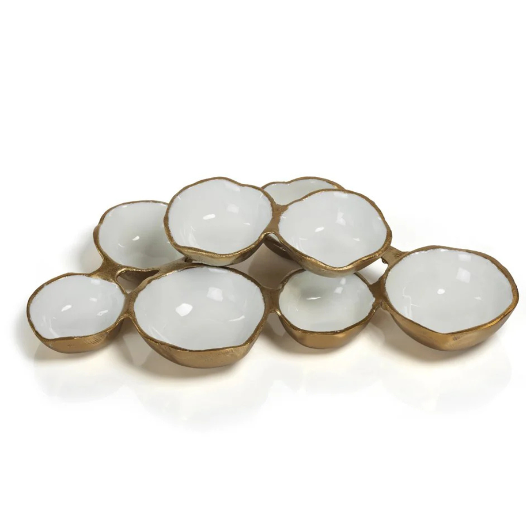Small Cluster of Eight Serving Bowls - Gold and White