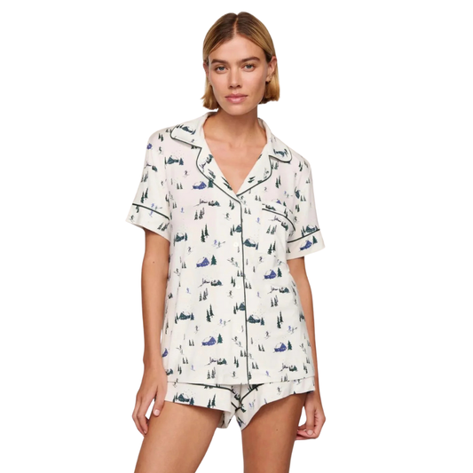 Gisele Relaxed Short PJ Set - Ski Chalet Ivory/Pine