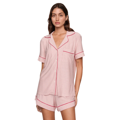 Gisele Relaxed Short PJ Set - Duo Stripe HollyRed
