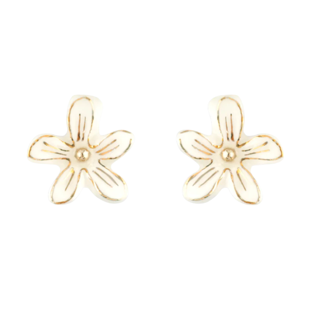 White Erine Flower Stud Earrings