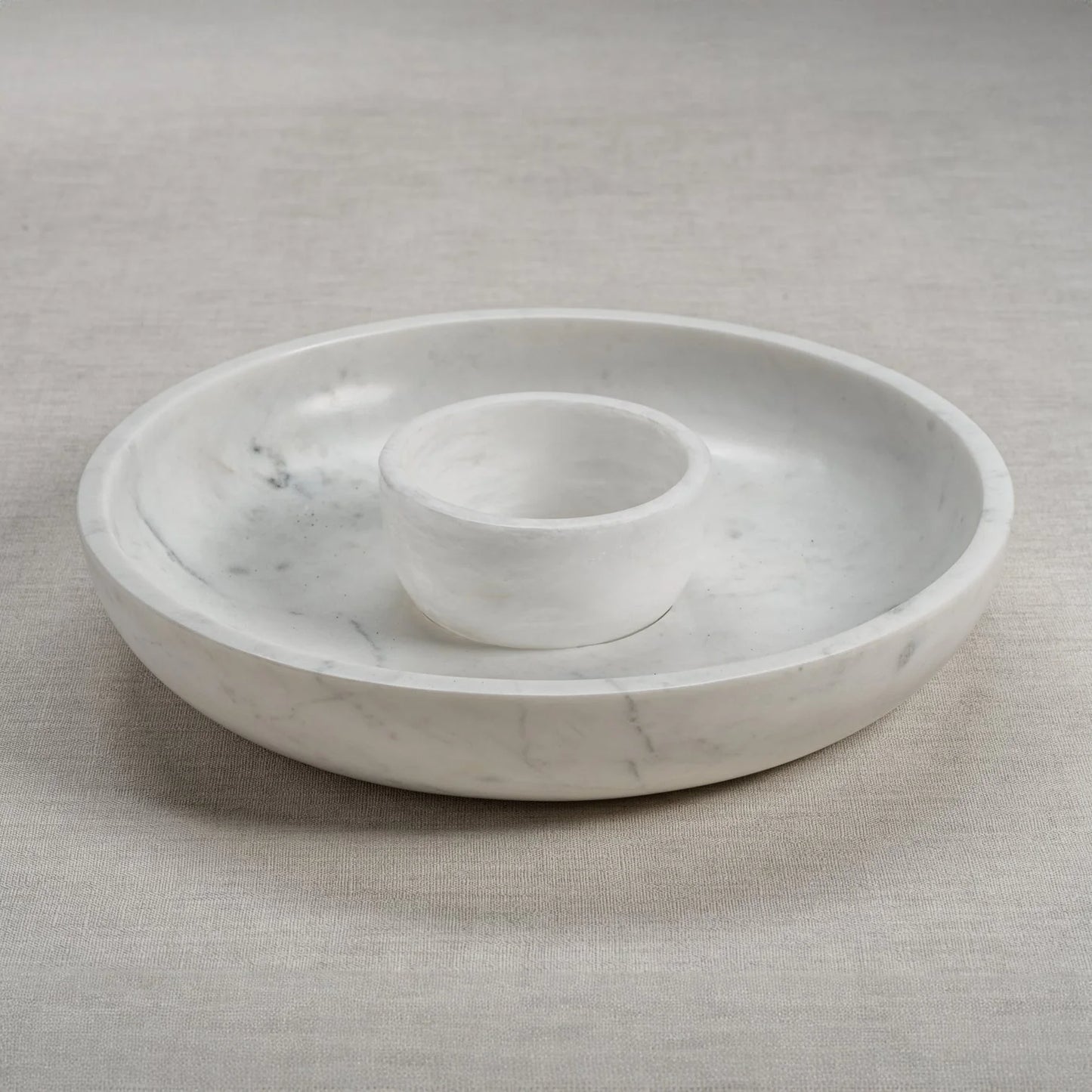 Roma White Marble Chip & Dip Bowl