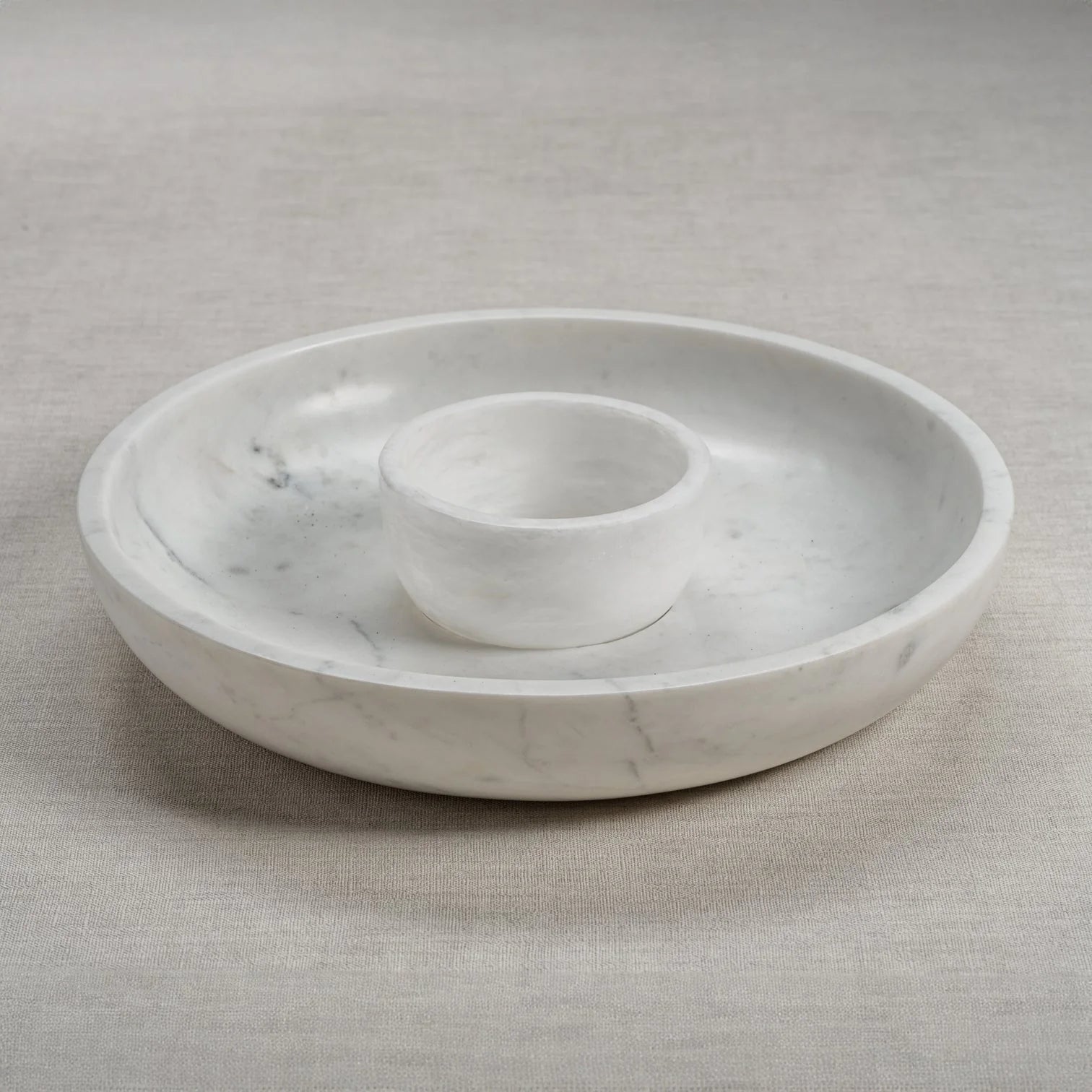 Roma White Marble Chip & Dip Bowl