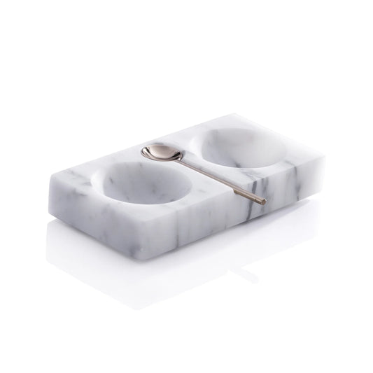 Marble Salt and Pepper Dish with Spoon - White