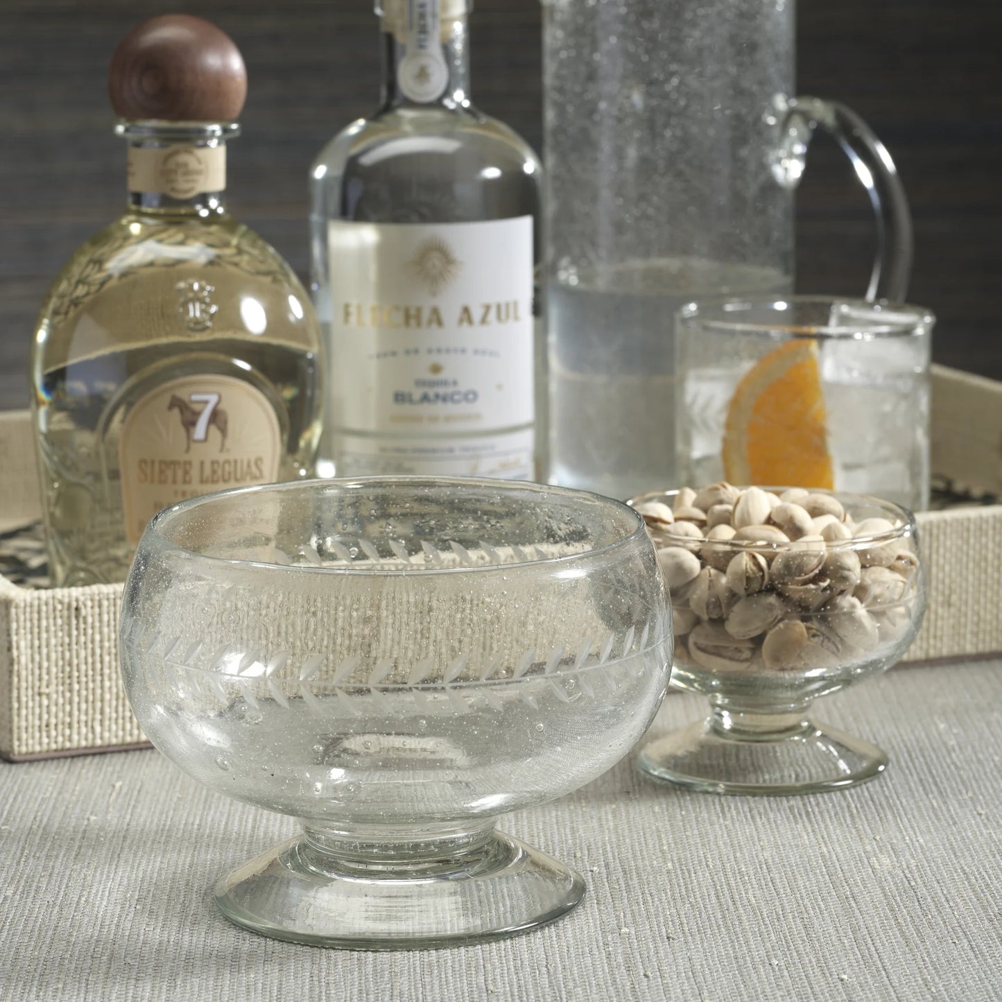 Tuscan Handmade Etched Glass Condiment Bowl