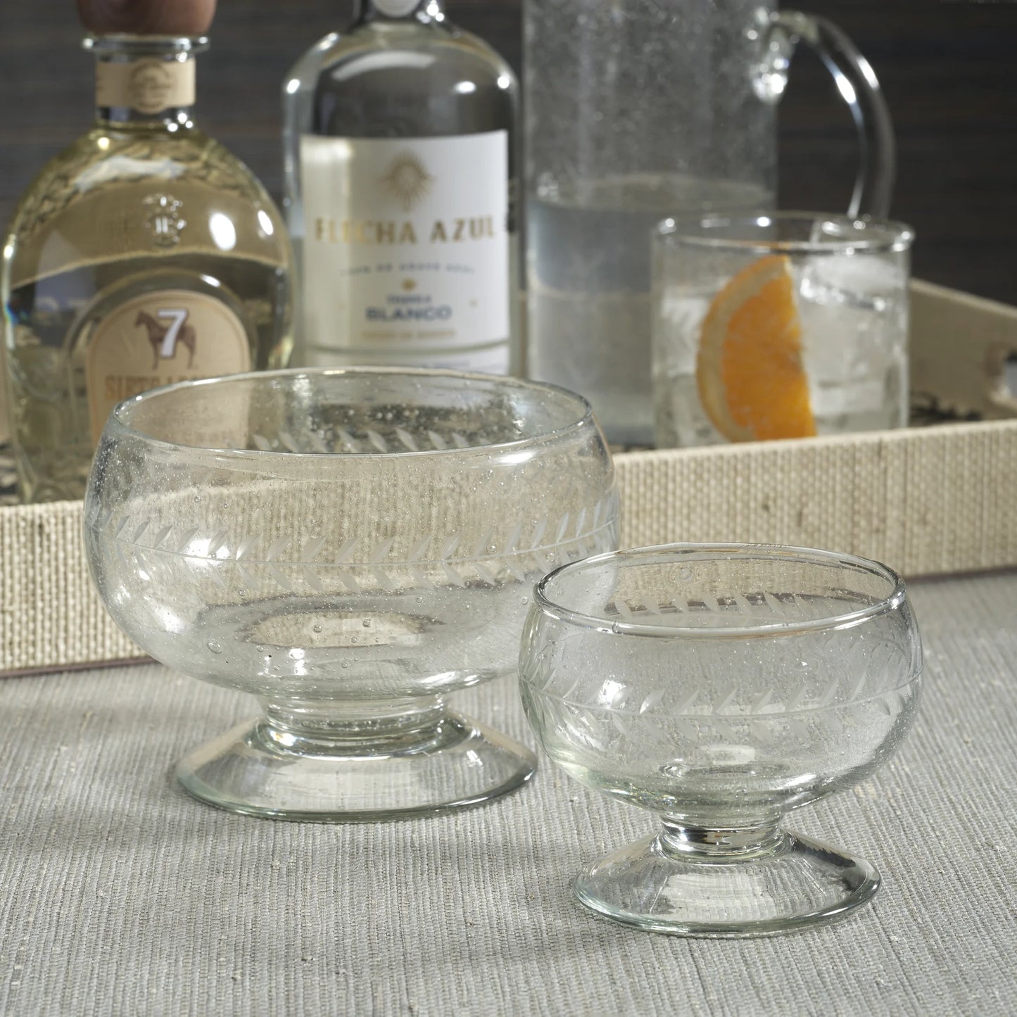 Tuscan Handmade Etched Glass Condiment Bowl