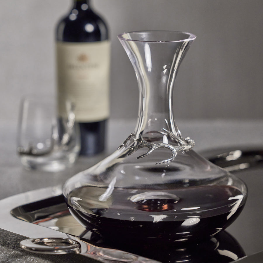 Davos Glass Wine Decanter w/ Pewter Antler
