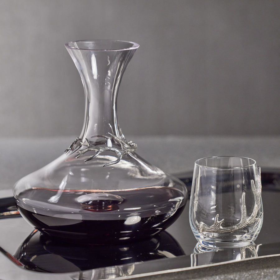 Davos Glass Wine Decanter w/ Pewter Antler