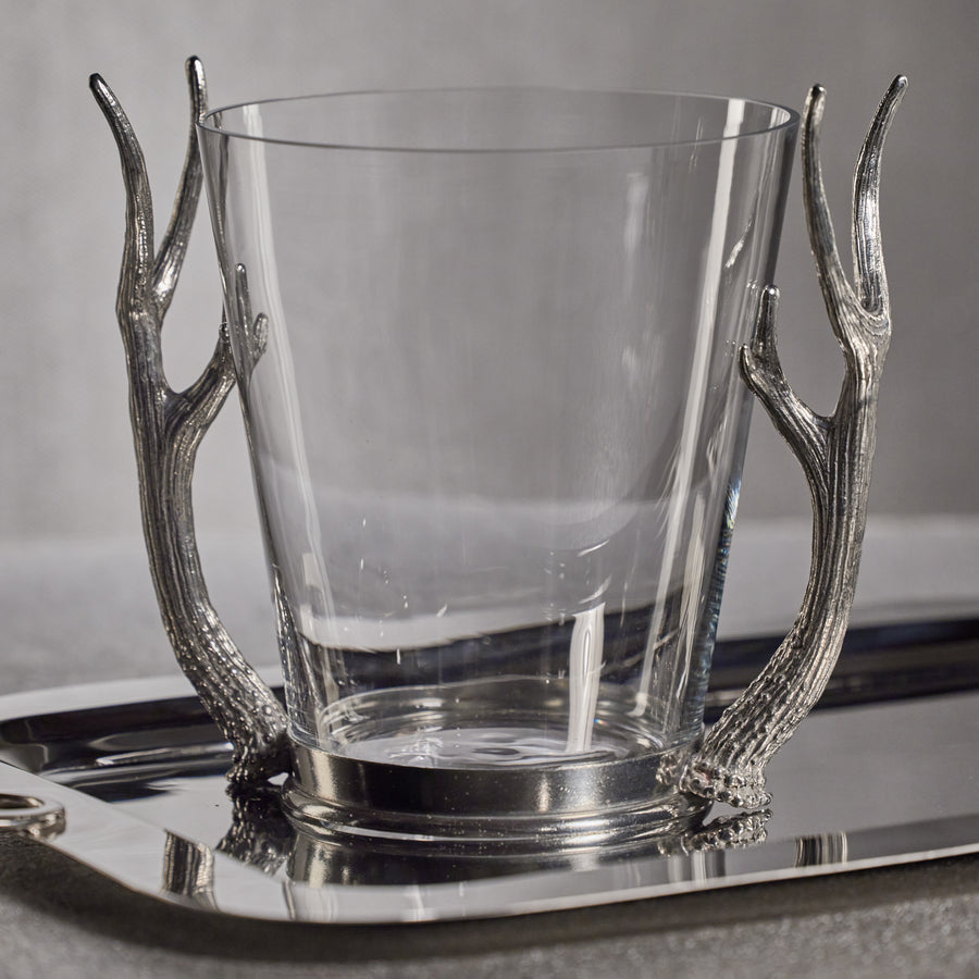 Davos Glass Wine & Champagne Bucket w/ Pewter Antler Handles