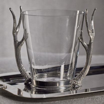 Davos Glass Wine & Champagne Bucket w/ Pewter Antler Handles