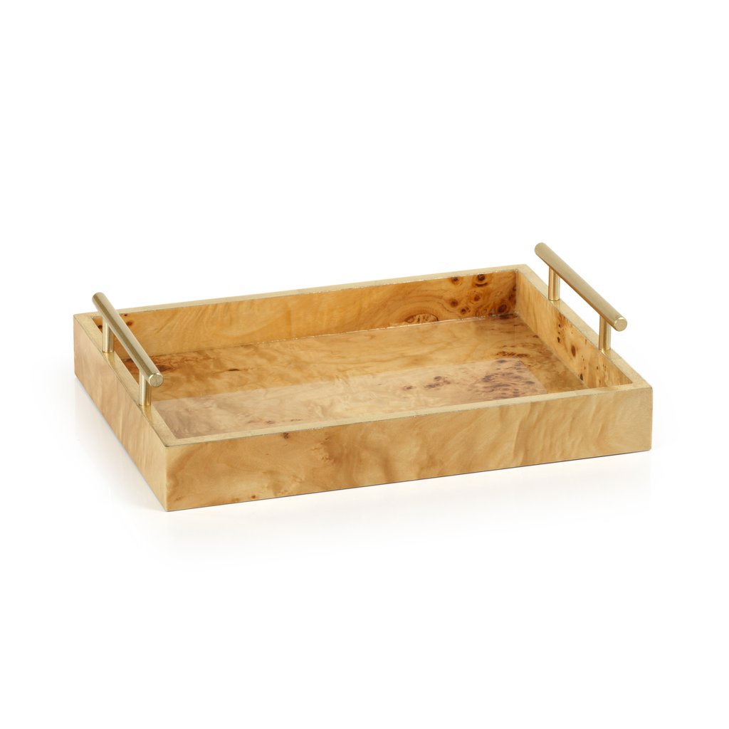 Burl Wood Tray w. Gold Handles