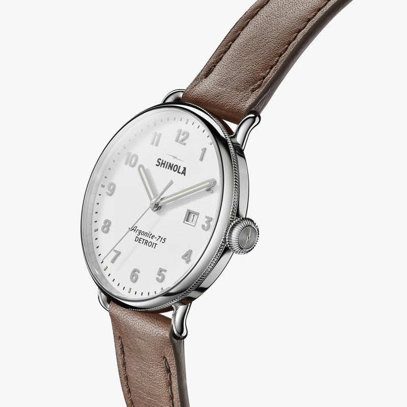 Canfield 43MM Alabaster Watch | Dark Nut Brown Strap