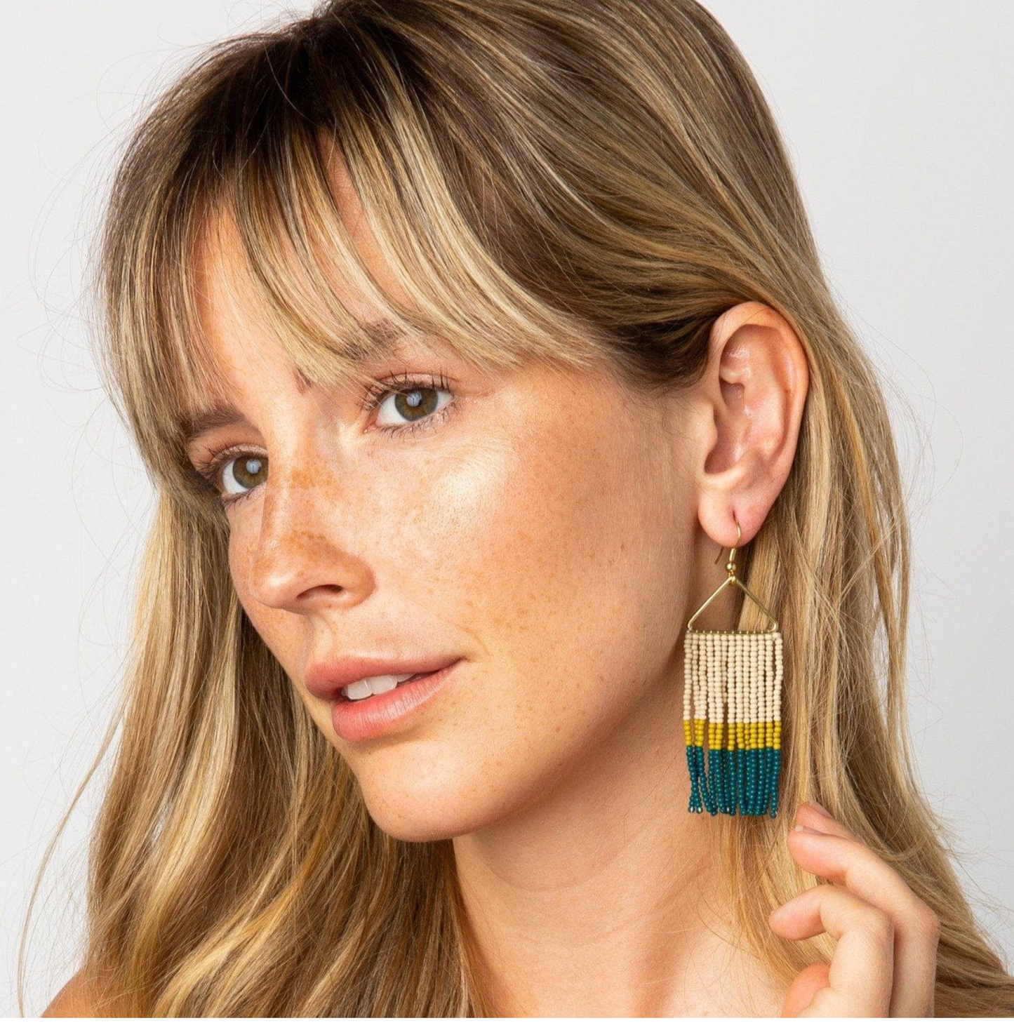 Whitney Color Block Stripe Beaded Fringe Earrings