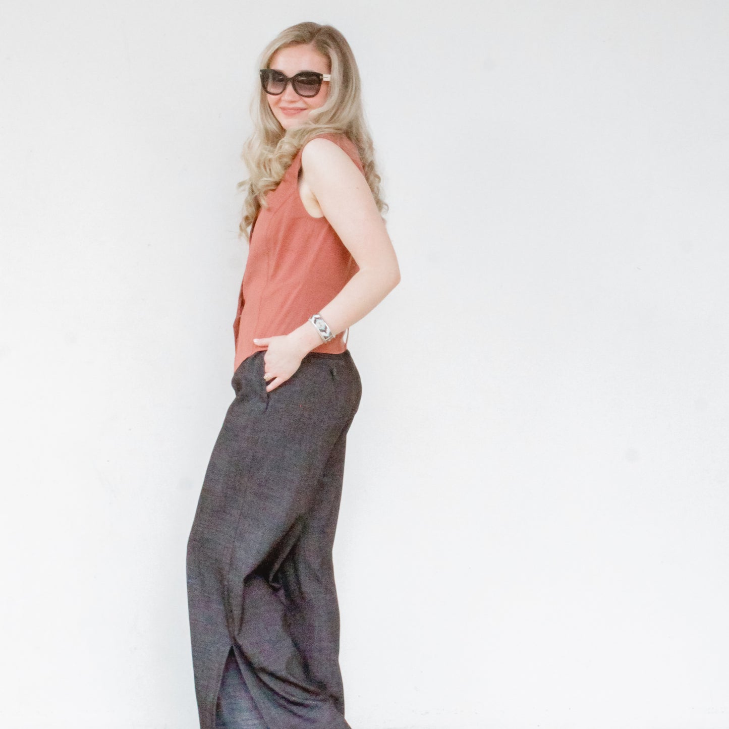 Eco Slub Denim Wide Pants with Side Vent
