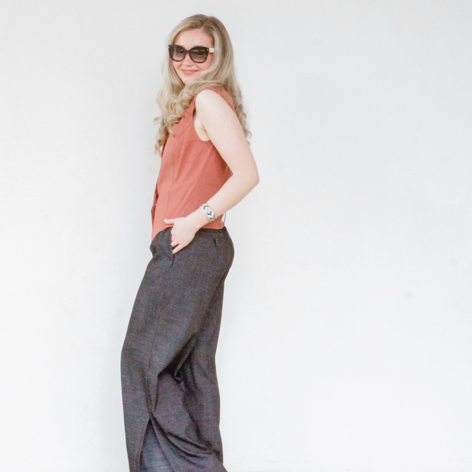 Eco Slub Denim Wide Pants with Side Vent