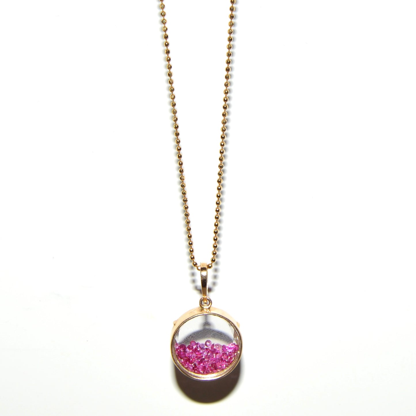 Ruby Shaker Charm Necklace with Diamond Cut Ball Chain