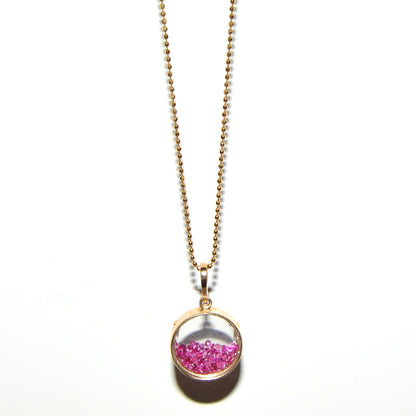 Ruby Shaker Charm Necklace with Diamond Cut Ball Chain