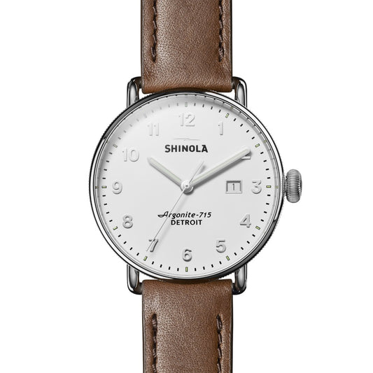 Canfield 43MM Alabaster Watch | Dark Nut Brown Strap