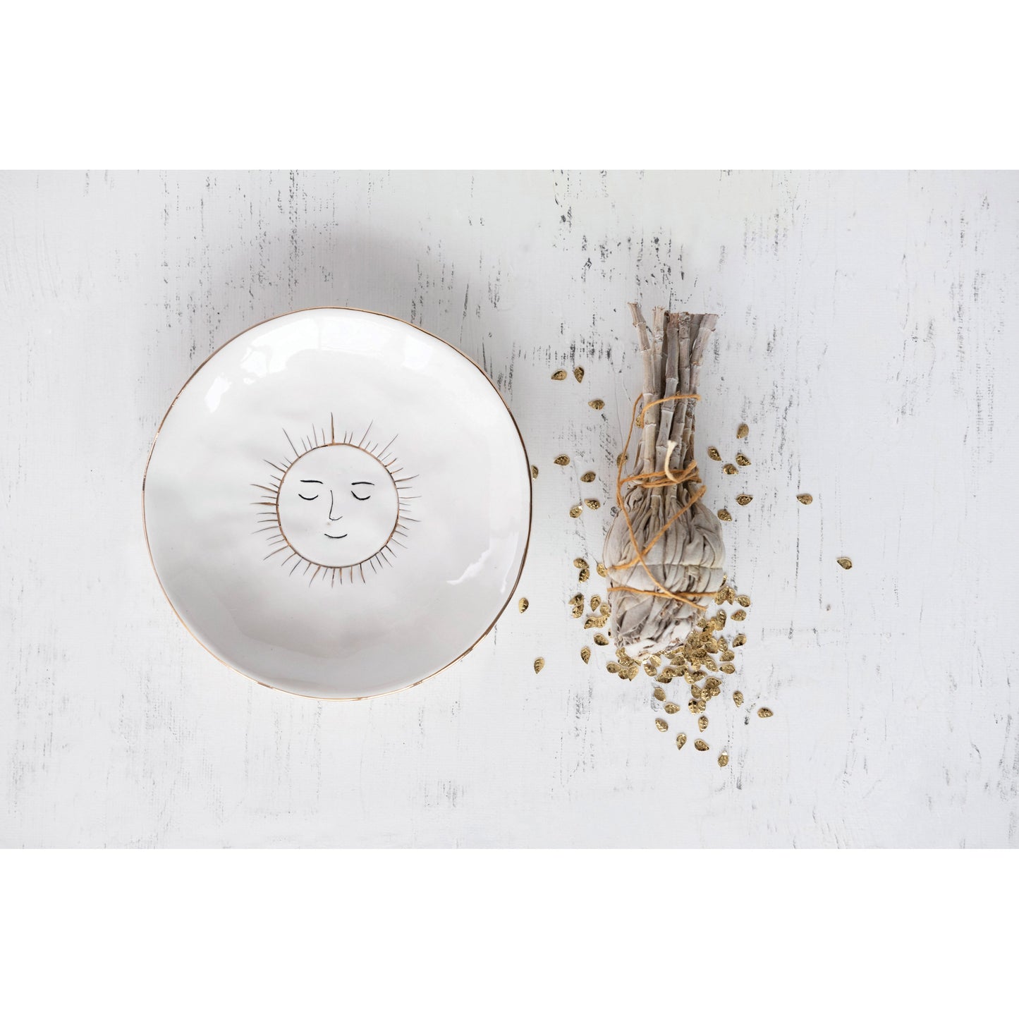 Stoneware Plate w Gold Sun