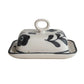 Hand-Painted Stoneware Butter Dish with Floral Design