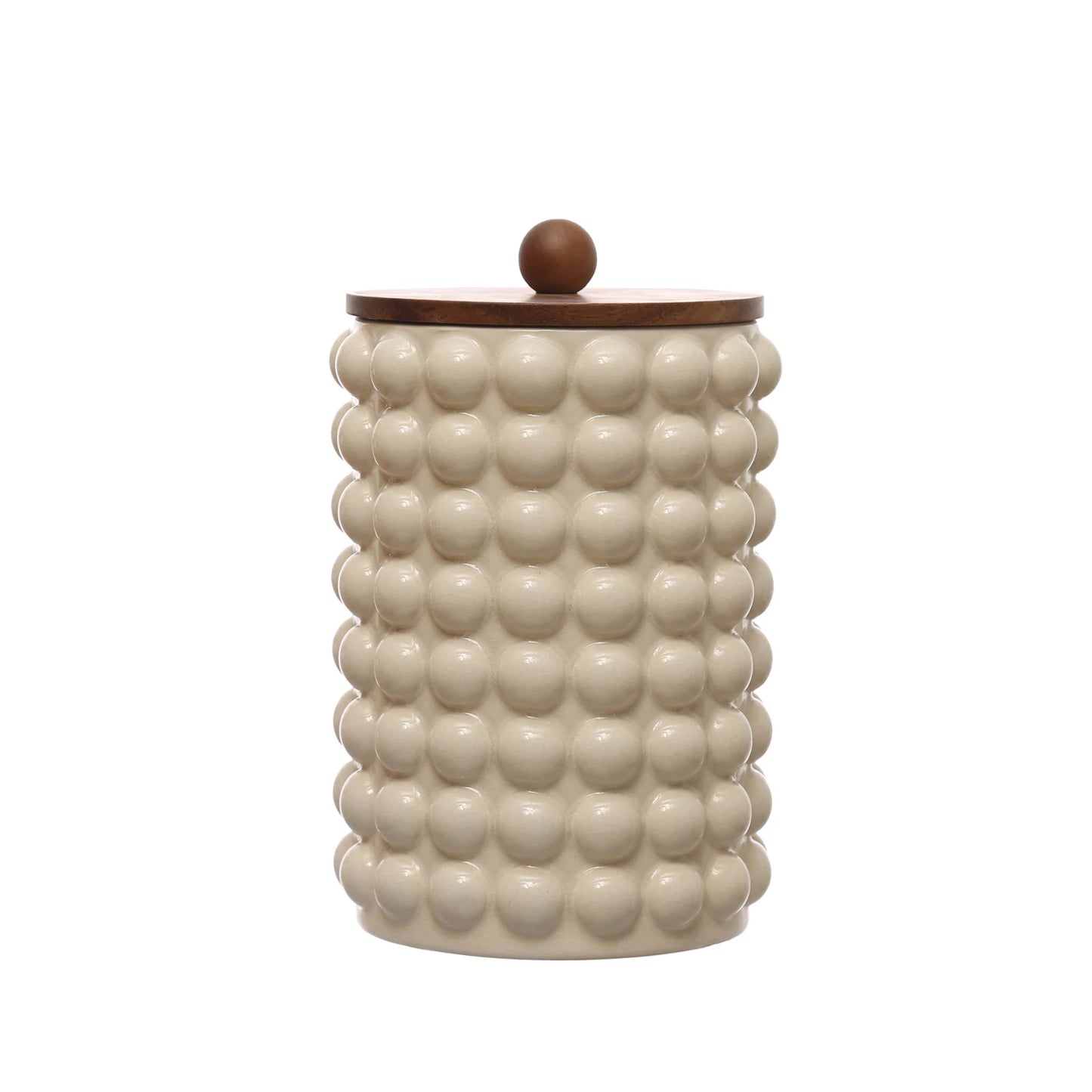 Stoneware Canister with Raised Dots and Acacia Wood Lid