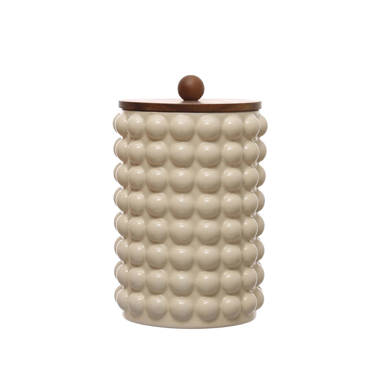 Stoneware Canister with Raised Dots and Acacia Wood Lid