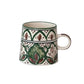 Cream, Brown, & Green Hand-Painted Stoneware Mug