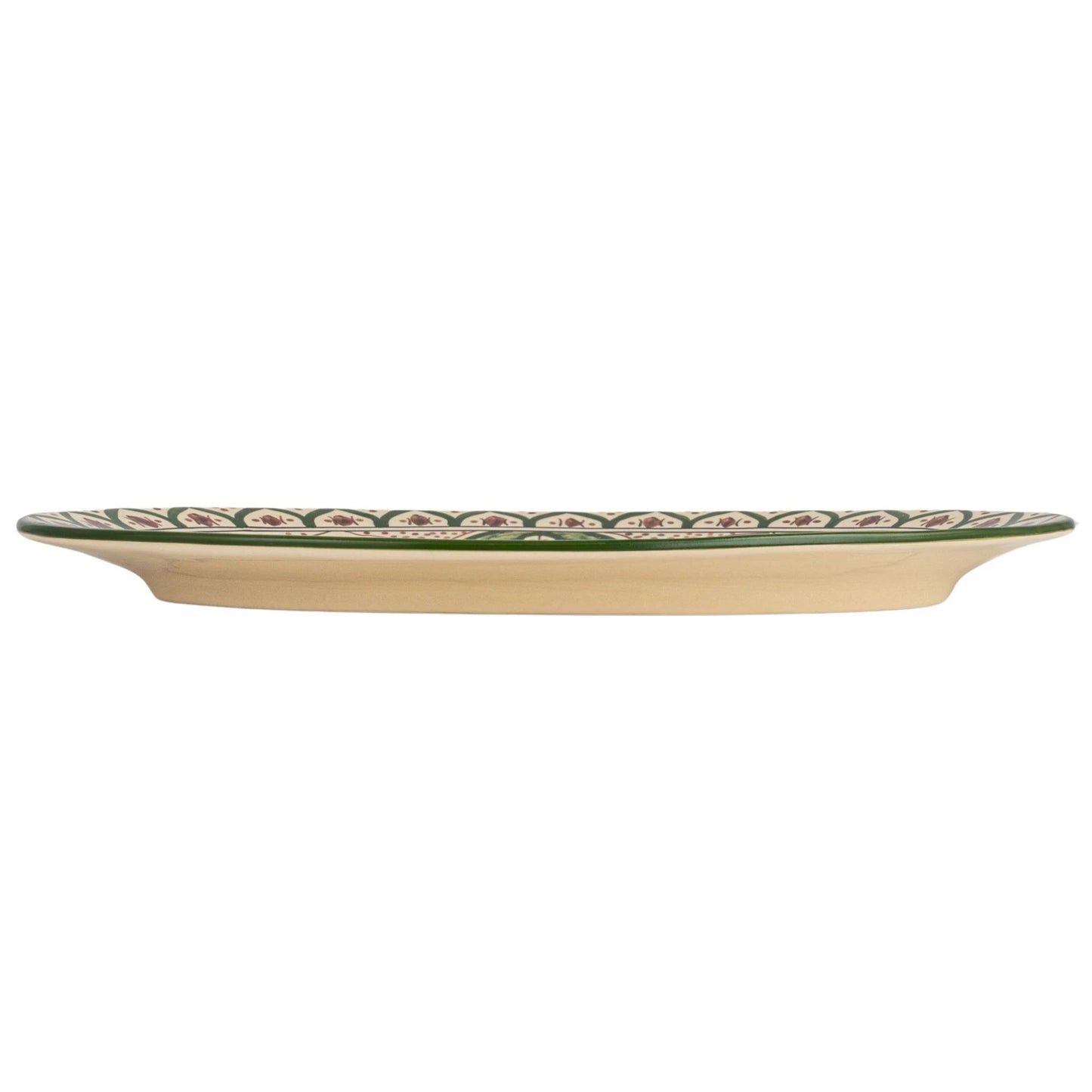 Cream, Brown, & Green Hand-Painted Stoneware Platter