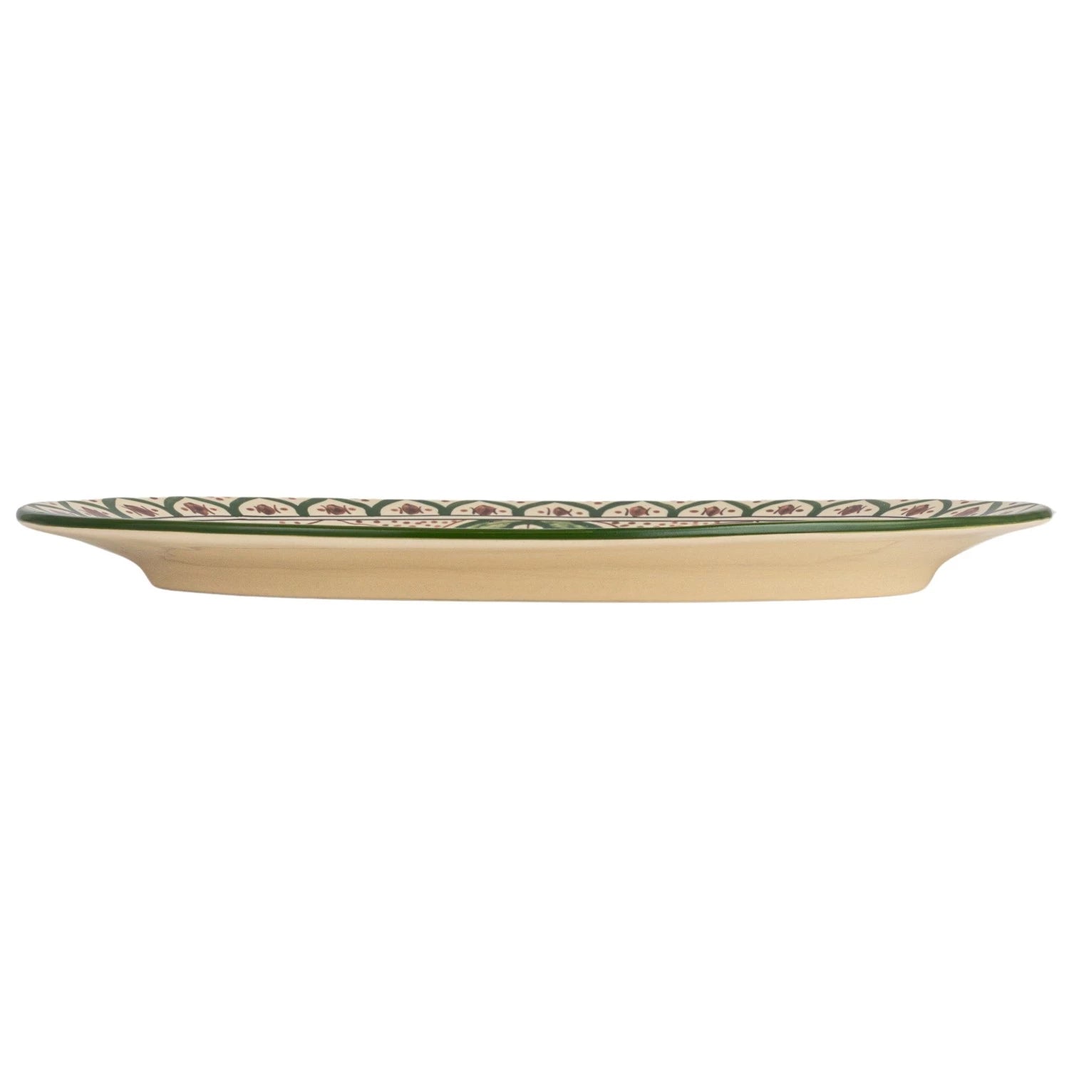 Cream, Brown, & Green Hand-Painted Stoneware Platter