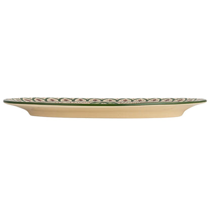 Cream, Brown, & Green Hand-Painted Stoneware Platter
