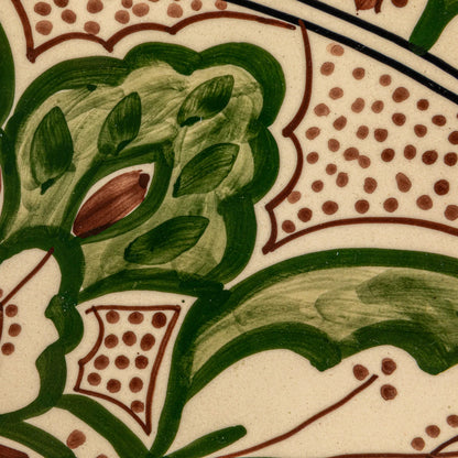 Cream, Brown, & Green Hand-Painted Stoneware Platter