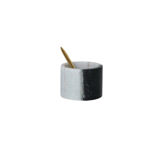 Marble Salt Cellar w/ Brass Spoon